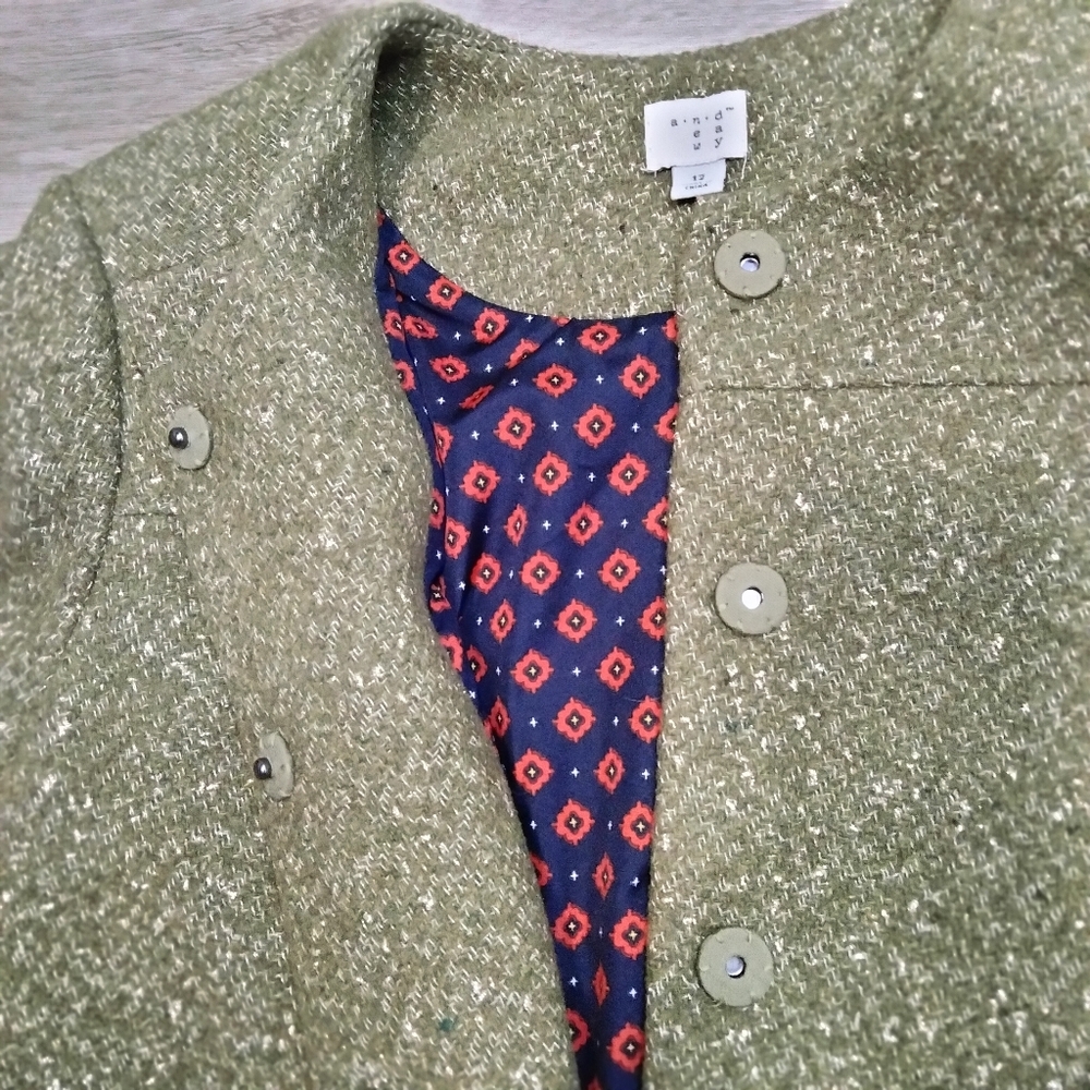 a new day Women's Blazer Olive Green Tweed Jacket Cropped - Picture 9 of 9